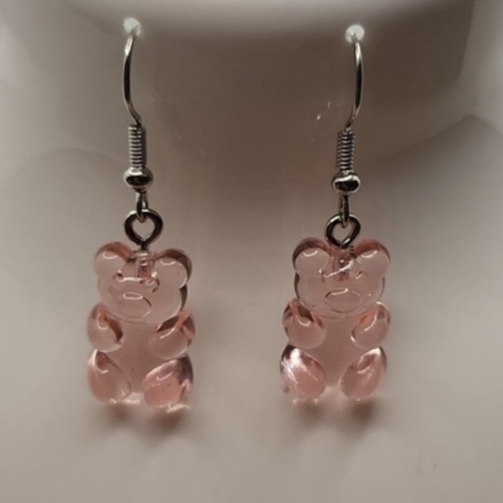 Gummy Bear Fun‎ Novelty Dangle Food  Resin Earrings Light Pink